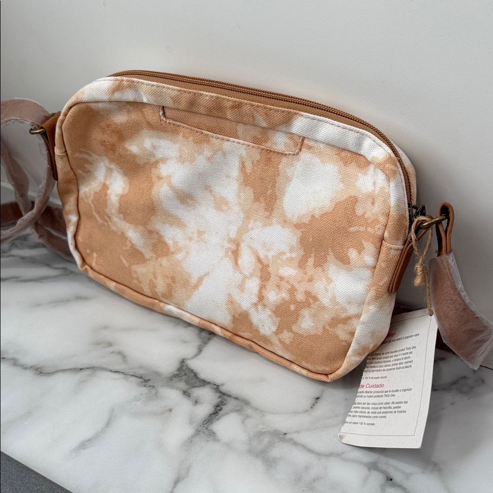 NWT Thirty-One All Zipped Up Crossbody Purse in the fawn tie-dye pattern - Picture 6 of 7